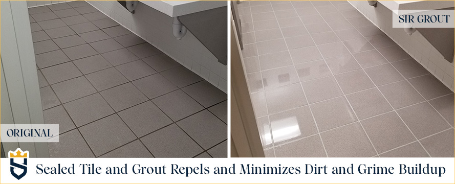 Before and After Sir Grout's Bathroom Tile and Grout Sealing Service Which Repels/Minimizes Dirt Buildup