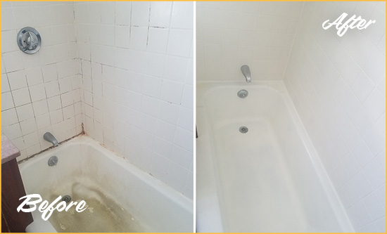 Before and After Picture of a Falls Bathtub Caulked to Repair Cracks