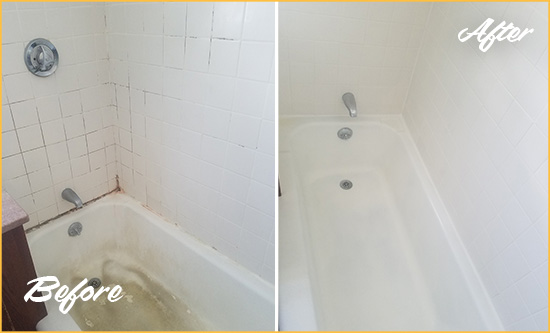 Before and After Picture of a Zebulon Bathtub Caulked to Repair Cracks