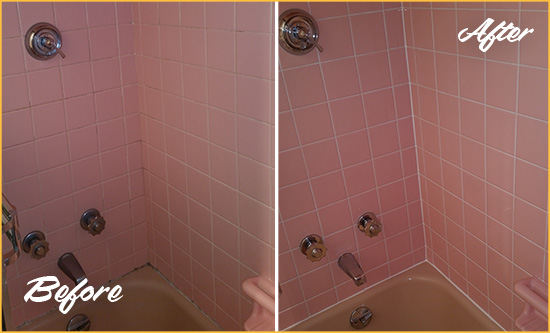 Before and After Picture of a Zebulon Bathtub Caulked to Eliminate Mold