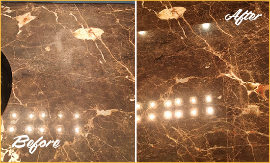 Before and After Picture of a Falls Marble Stone Countertop Polished to Eliminate Stains