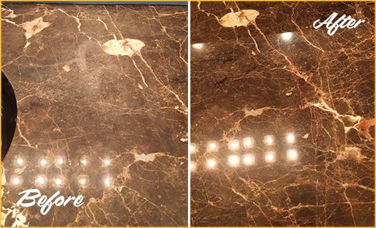 Before and After Picture of a Rolesville Marble Stone Countertop Polished to Eliminate Stains