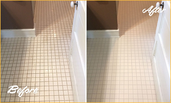 Before and After Picture of a Wendell Bathroom Floor Sealed to Protect Against Liquids and Foot Traffic