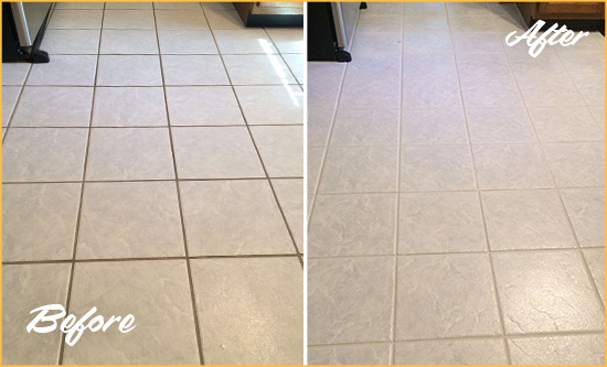 Before and After Picture of a Neuse Kitchen Ceramic Floor Sealed to Protect From Dirt and Spills