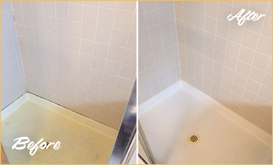 Before and After Picture of a Holly Springs Shower Sealed to Remove and Protect Against Mold