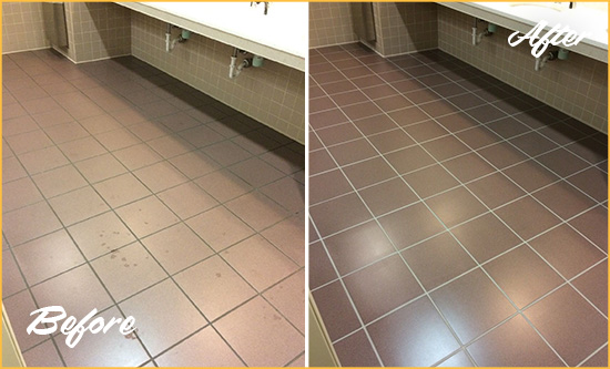 Before and After Picture of a Morrisville Restroom Sealed to Help Protect Against Scratches