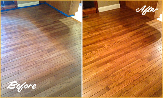 Before and After Picture of a Forestville Wood Deep Cleaning Service on a Dull Floor to Recover Its Sheen