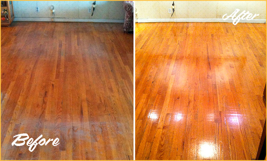 Before and After Picture of a Forestville Wood Deep Cleaning Service on a Stained Floor