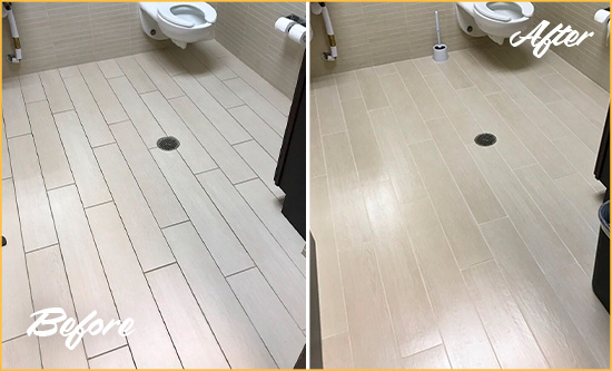 Before and After Picture of a Carpenter Office Restroom's Grout Cleaned to Remove Dirt