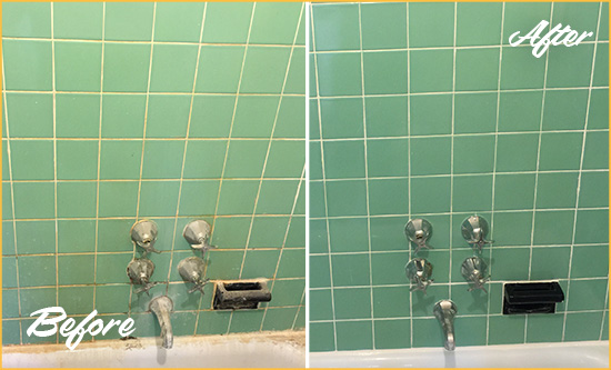 Before and After Picture of a Lizard Lick Bath Tub Grout Sealed to Avoid Water Damage