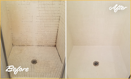 Before and After Picture of a Forestville Bathroom Grout Sealed to Remove Mold