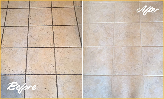 Before and After Picture of a Holly Springs Ceramic Floor Cleaned to Remove Soil