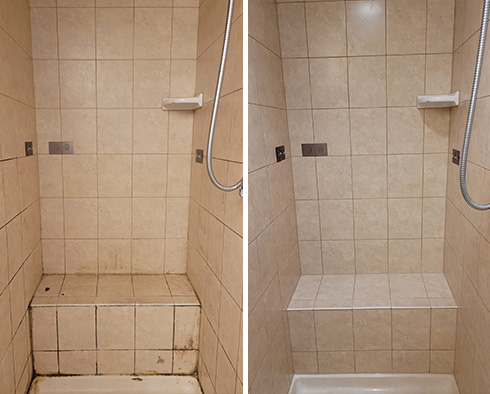 Shower Before and After a Tile Cleaning in Holly Springs, NC