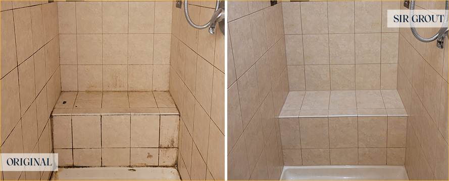 Shower Before and After a Flawless Tile Cleaning in Holly Springs, NC