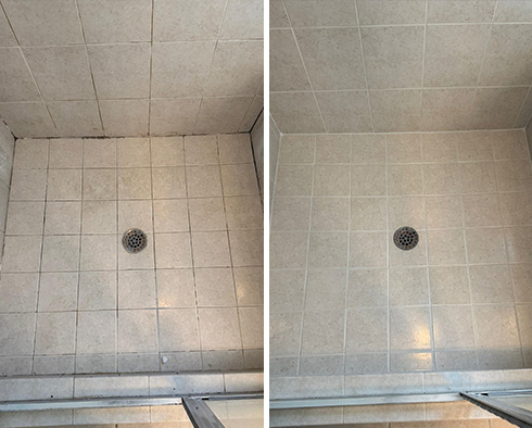 Shower Before and After a Grout Sealing in Clayton, NC