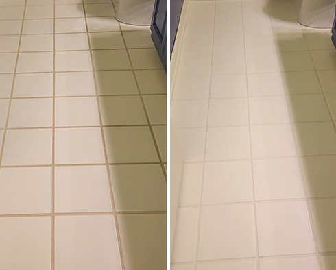 Floor Before and After a Grout Cleaning in Raleigh, NC