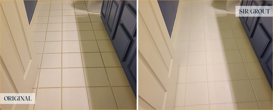 Floor Before and After a Superb Grout Cleaning in Raleigh, NC