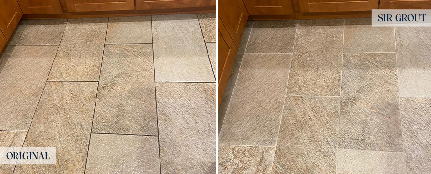 Floor Before and After a Superb Grout Cleaning in Fuquay-Varina, NC