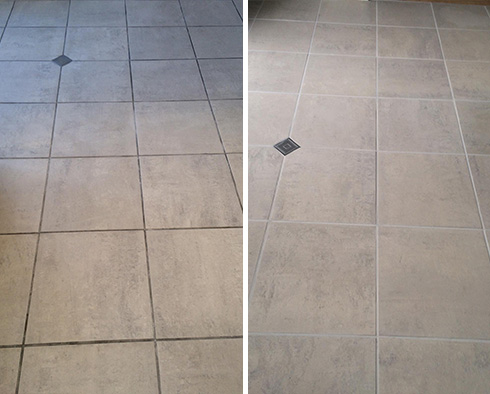 Floor Before and After a Grout Cleaning in Raleigh, NC
