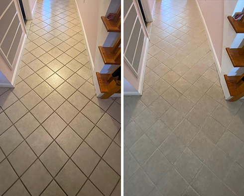 Floor Before and After a Grout Sealing in Fuquay-Varina, NC