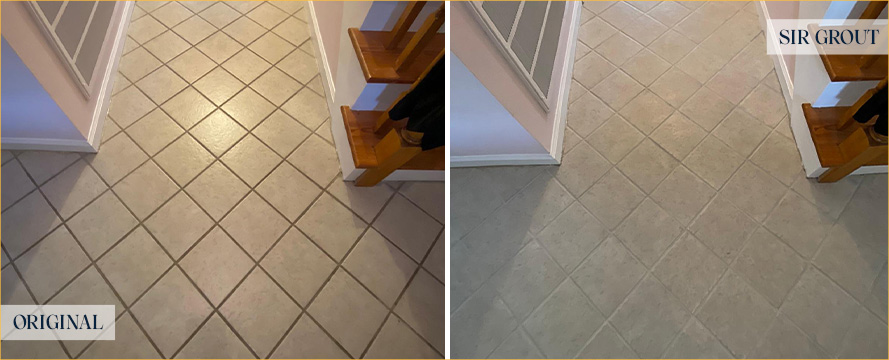 Floor Before and After an Excellent Grout Sealing in Fuquay-Varina, NC