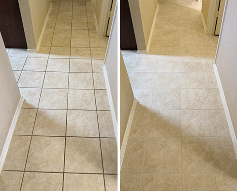 Floor Before and After a Grout Sealing in Fuquay-Varina, NC