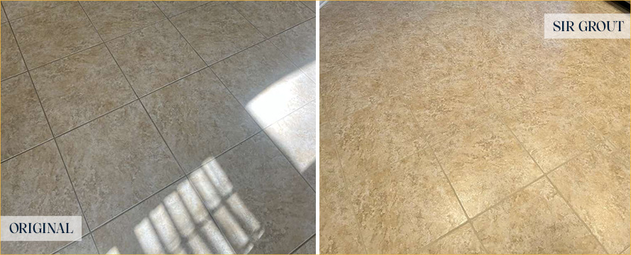Floor Before and After an Excellent Grout Sealing in Raleigh, NC 