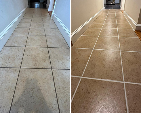 Floor Before and After a Grout Cleaning in Holly Springs, NC