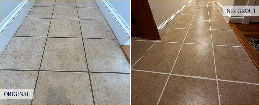 Floor Before and After a Superb Grout Cleaning in Holly Springs, NC