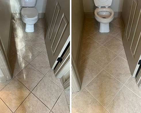 Floor Before and After a Grout Cleaning in Holly Springs, NC
