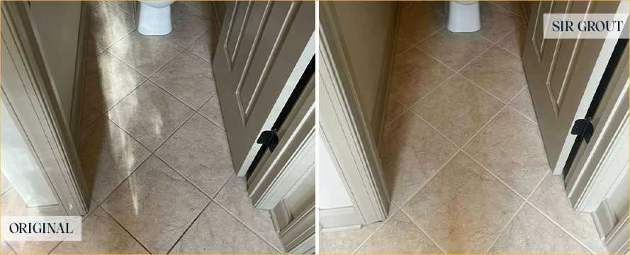Floor Before and After a Superb Grout Cleaning in Holly Springs, NC
