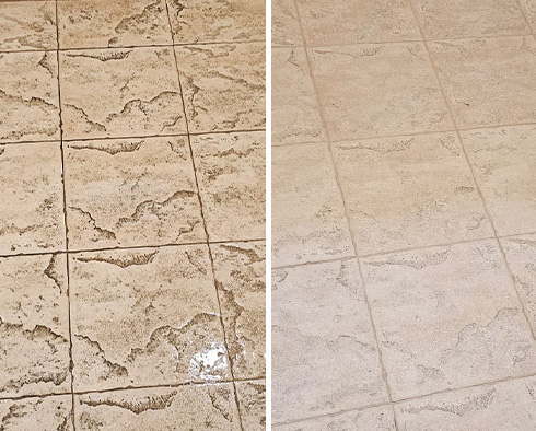 Floor Before and After a Tile Cleaning in Wake Forest, NC