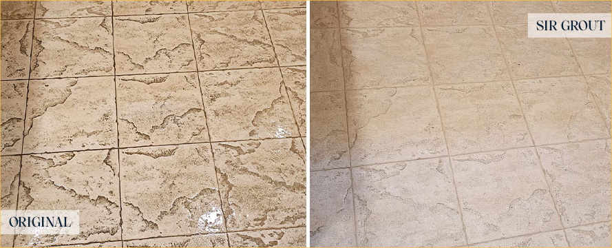 Floor Before and After a Flawless Tile Cleaning in Wake Forest, NC
