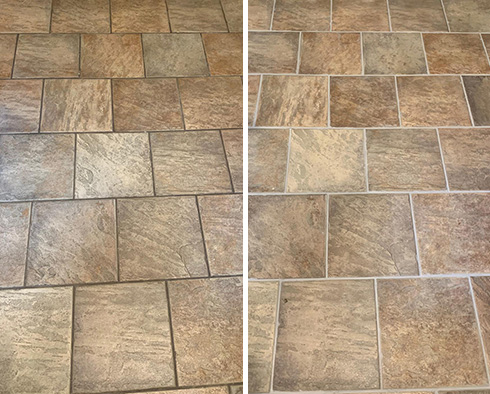 Floor Before and After a Grout Cleaning in Raleigh, NC 