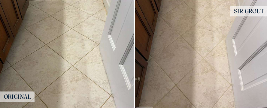 Floor Before and After a Flawless Grout Sealing in Cary, NC