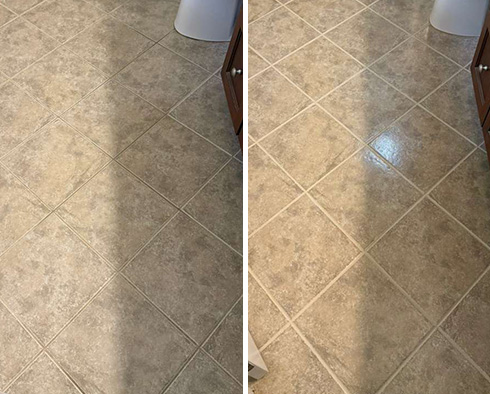 Floor Before and After a Grout Sealing in Cary, NC 