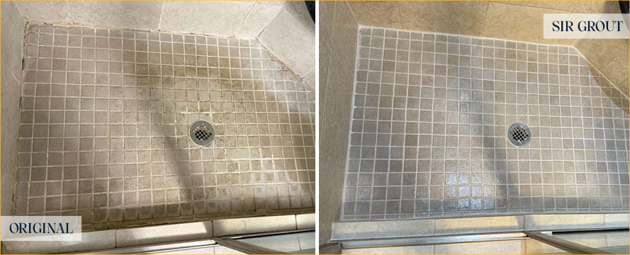 Shower Before and After a Flawless Grout Sealing in Cary, NC