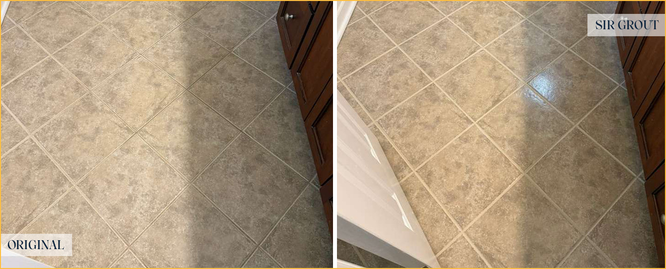 Floor Before and After an Excellent Grout Sealing in Cary, NC