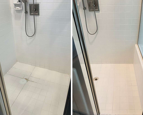 Shower Before and After a Grout Sealing in Raleigh, NC 