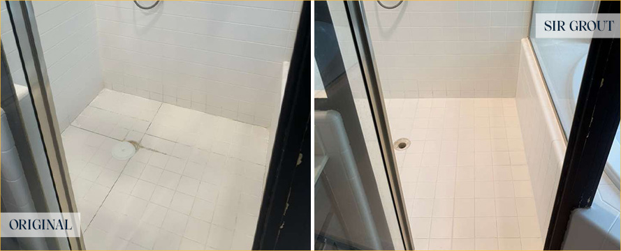 Shower Before and After a Flawless Grout Sealing in Raleigh, NC