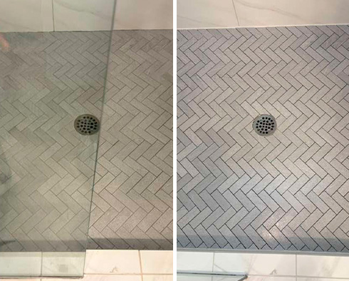 Shower Before and After a Grout Sealing in Cary, NC