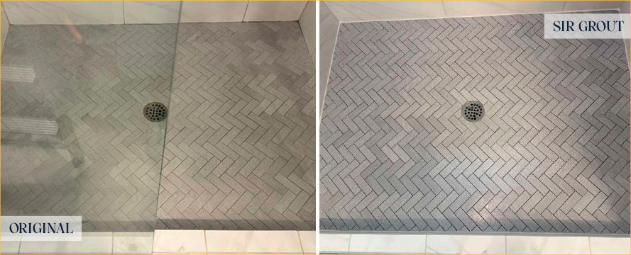 Shower Before and After an Excellent Grout Sealing in Cary, NC