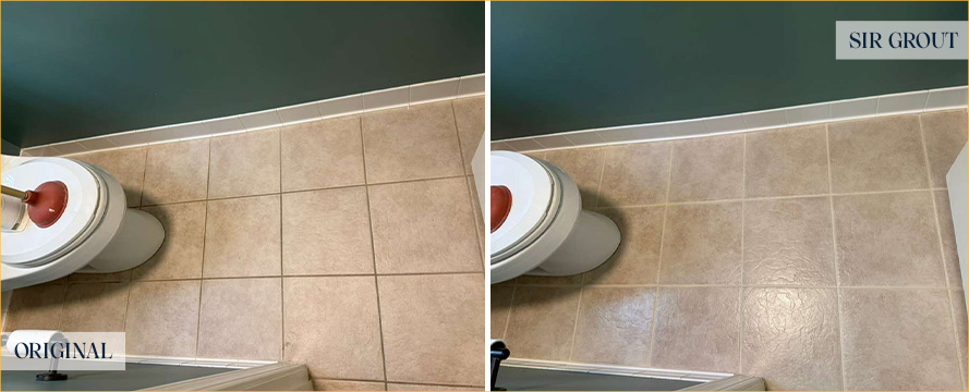 Bathroom Floor Before and After a Flawless Grout Cleaning in Cary, NC