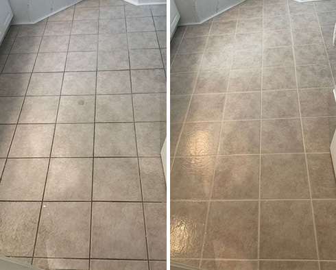 Floor Before and After a Grout Cleaning in Cary, NC 