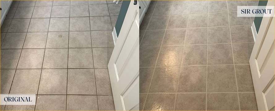 Floor Before and After a Flawless Grout Cleaning in Cary, NC