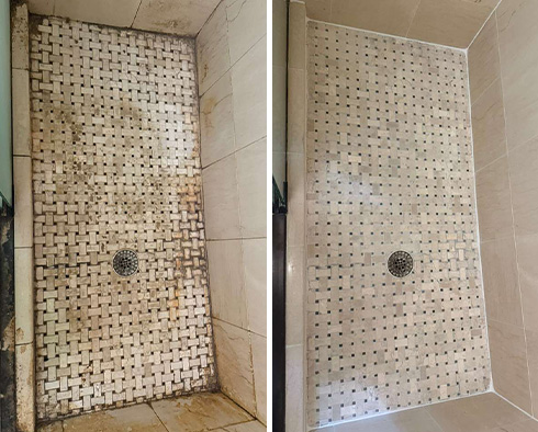 Shower Before and After a Tile Cleaning in Raleigh, NC 