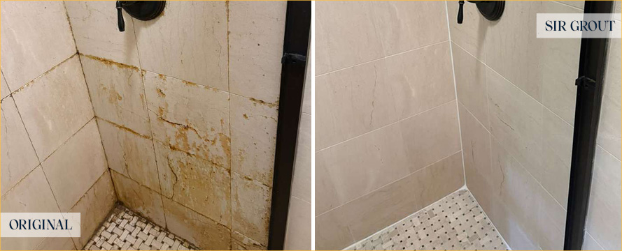 Shower Before and After an Excellent Tile Cleaning in Raleigh, NC
