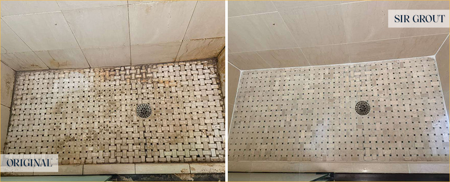 Shower Before and After a Flawless Tile Cleaning in Raleigh, NC