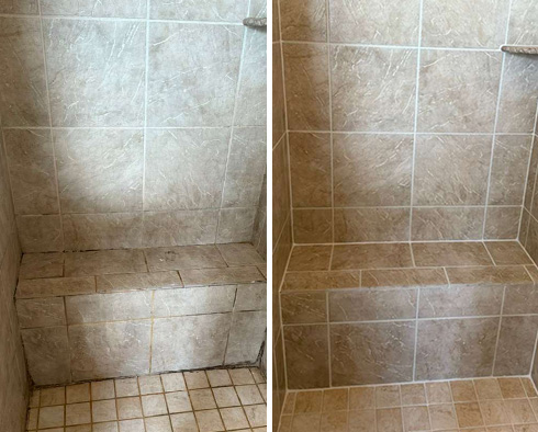 Shower Before and After a Grout Cleaning in Apex, NC