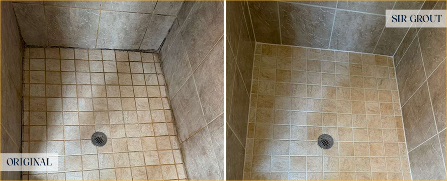 Shower Before and After an Excellent Grout Cleaning in Apex, NC
